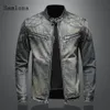 Kurtki 2022 NOWOŚĆ Spring Autumn Men Men Dżins Mash Modna Slim Fits Motocycle Jean Denim Jacket Patchwork Multi Zipper Sexy Men Clothing