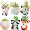 6 adet Set Hayvanlar Sak Pot Karikatür Şekilli Küçük Etli Pot Hayvan Ekici Küçük Seramik Bitki Tenceresi Ekran Stand Evi Office Masaüstü