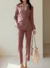 Женский повседневный винтажный формальный брючный костюм, блейзер с грудью, однотонные элегантные брюки, комплект из 2 предметов, женские деловые брюки, наряды 240109