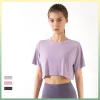 LL – haut ample d'été pour femmes, vêtements de Yoga, Fitness, col rond, T-Shirt à manches courtes, course à pied, Smock