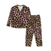 Leopard Print Sleepwear Autumn Purple and Gold Vintage Oversized Pajama Sets Women Long Sleeves Retro Night Graphic Nightwear 240108