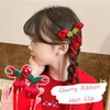 Haarschmuck Blume Kirsche Band Clip Einfache Plüsch Ball Plaid Haarnadel Geflochtene Rote Entenschnabel Kinder