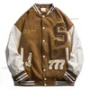 2024 Heren Leer Kunstleer High Street Baseball Jas Mannen PU Leer Splice Handdoek Borduren Varsity Jassen Vintage Losse