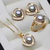 Real Pearl Necklace And Earring Set For Women18K Gold Plated Pearl Jewelry Set Birthday Mother Gift White 240109