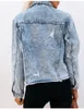 Fall Fashion Ripped Denim Jacket For Women Light Blue Raw Edge Long Sleeve Jeans Coat Casual Female Clothing S-XL 240104