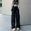 Damenhose Damen Hellweiß Cargo Streetwear Y2k Große Tasche Patchwork Lässige Fallschirmhose Kordelzug Niedrige Taille Baggy Pantalone