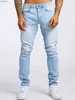 Jeans masculinos 2024 preto rua moda homens jeans de alta qualidade retro azul elástico fino ajuste rasgado jeans mendesigner denim marca calças hombrel240109