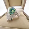 클러스터 반지 Luomansi 2ct GRA 인증서가있는 Green Moissanite Leopard 반지 100% -S925 Sterling Silver Silver Women 's Jewelry Anniversary Gift YQ240109