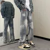 Men's Jeans Spring Korean Retro Men Light Blue Tie-dye Gradient All-match Loose Casual Wash Straight Hip Hop Wide-leg Pants