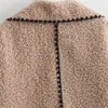 Zach Ailsa 2023 Winter Women's Fashion Loose Contrast Line Panel Pocket Decoration Lamb Wool Warm Coat 240109