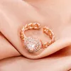 Cluster anneaux or plaqué romantique sweet coeur cz pour les femmes élégantes zircon cubique ouverte ajustement anneau de fiche de fiançailles