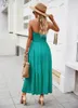 Lässige Kleider Elegantes eingewickeltes Brustkleid 2024 Sommerfrauen Feste Farbe Lange Sexy Schulterfrei Big Swing Maxi