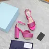 Well-known designer 2024 fashion Prady sandals women's lightweight non-slip platform high heels show full of drill trend