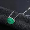 Pendant Necklaces EYIKA Vintage Silver Color Simulated Emerald Stone Oval Necklace For Women Green Fusion Crystal Wedding Party Jewelry