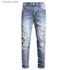 Men's Jeans Fashion Street Style Ripped Skinny Jeans Men Vintage wash Solid Denim Trouser Mens Casual Slim fit Black Blue denim Pants T240109