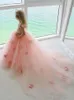 Vestidos de menina de flor de tule rosa claro para casamento alças finas flores 3D vestido de baile de princesa para meninas ocasião formal de aniversário vestido de primeira comunhão CL3181