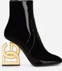 Winter Brands Keira Zip Ankle Boots Women Pop Sculptural D-baroque Heel Black Stretch Leather Lady Booties