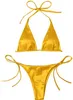 セクシーな女性のソリッドホルタートップ2ピース水着タイサイドトライアングルビキニサマーソリッドバススーツビーチウェアビキニセット240109