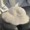 ICYMI Winter Real Fur Hat Women Warm Knitted Genuine Real Rabbit Fur Hat Top with Natural Fox Fur Bomber Caps Rex Rabbit Fur Cap 240108