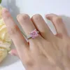 Pierścienie klastra Springlady Księżniczka Cut 8 mm Pink High Carbon Diamond 925 Srebrny Party Wedding Pround for Women Obiecaj biżuteria