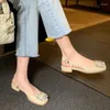 Sandálias tornozelo fivela apartamentos brilhantes strass sapatos de verão elegante dedo do pé quadrado mulheres luxuoso zapatos corte raso sandalias