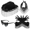 Bérets 652f Hat de cowboy de mode Masquerade Costume Costume Lunettes de soleil Écharpe Sécardi