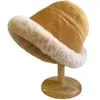 Chapeau seau en fourrure moelleuse pour femmes, chapeau d'hiver épais, chaud et doux en peluche, casquette de pêcheur Panama, Vintage, en polaire d'agneau, 240108
