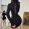 Kvinnor Sexig Autumn Winter Solid Color Long Sleeve Slim Mini Dress Sticked tröja klänningar Robe Vestidos S-2XL Femme 240109