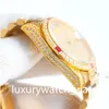 박스 다이아몬드 시계 남성 옐로우 골드 시계 자동 기계식 손목 시계 38mm 사파이어 디자이너 다이아몬드 스트랩 Montre De Luxe Waterproof Watchs