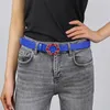 Belts Fashion Embossed Blue Skinny Strap With Red Rhinestones Buckle For Women