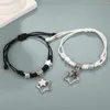 Charm Bracelets 17KM Couple Cross Pendant Braided For Women Girls Black And White Adjustable Woven Knit Bracelet Fashion Trend Jewelry