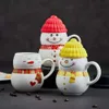 Mugs Christmas And New Year Ceramic Snowman Mug Creative Cartoon Household Coffee Milk Tea Cute Gift With Lid Tableware Multicolor YQ240109