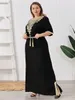 Plus Size Women Muslim Dress Short Sleeves Vintage Rhinestones Embroidered Long Dresses Middle East Arabian Robe Islamic Cloth 240108