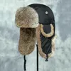 Homens unissex quente trapper trooper earflap inverno abas chapéu de esqui bombardeiro 100 natural real pele de coelho boné 240108