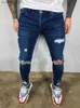 Jeans para hombres Agujeros de rodilla desgastados Jeans ajustados elásticos Hombres Pantalones de mezclilla de motorista rasgados Sólidos lavados Streetwear Pantnes negros Hombre Joggers T240109