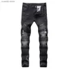 Men's Jeans Fashion Jeans Men Hole Casual Ripped Slim Fit Rap Hip Hop Pants Straight Classic Pleated Denim Trousers Biker Jeans T240109