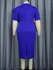 Robes de grande taille Robe élégante à volants pour les femmes Col rond Peplum Taille Midi Crayon Bleu Gaine Élégant Date Out Église Événement Porter