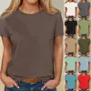 Kadın Tişörtleri Kadınlar İçin Kısa Kollar Sevimli Üstler Düz Renkli Tees Bluses Sıradan Artı Boyut Temel Kazak Üst Moda Bluz