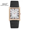 IBSO ультратонкие мужские кварцевые часы с прямоугольным циферблатом, роскошные деловые часы с ремешком из натуральной кожи, водонепроницаемые мужские наручные часы 240109