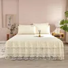 Bed Linen Cotton Sheet and Pillowcase Home Cover Lace Solid Color Bedspread for Couple Double King Queen Size Mattress 240109