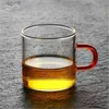 Weingläser 6 Stück Hochwertige hitzebeständige Glas-Teetasse Bunte Kung-Fu-Teetasse mit kleinem Griff Haushalts-Borosilikat-Weißweinbecher YQ240105