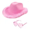 Berets 2pcs Handmade Bride Cowboy HatHeart Sunglasses Set Bridal Halloween Fedoras Hat