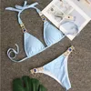 Svart sexiga bikinis baddräkt med strass kvinnors badkläder kvinnlig push up bikini strand badkläder baddräkter pool bather 240109