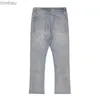 Jeans masculinos luz azul jeans masculino y2k cor sólida bordado calças de perna reta botão bolso lavado calças a160l240109