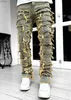 メンズジーンズ春秋の個別のパッチパットパンツ長いタイトフィットスタックジーンズのためのメンル240109