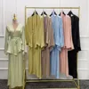 Roupas étnicas Shimmer 2 Peça Conjuntos de Terno Muçulmano Dubai Saia Turca e Camisas Blusas Kimono Top Set Mulheres Ramadan Eid Islâmico Modesto