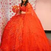 Rot Perlen Quaste Weg Von Der Schulter Quinceanera Kleid Ballkleid 3D Blumen Applikationen Spitze Perlen Korsett Vestido De 15 Jahre