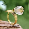 Rings Lotus Fun Real Sterling Sier Gold Ring Natural Crystal Handmade Fine Jewelry Lily of the Valley Flower Rings for Women