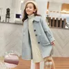 Giacca da neonata in lana lunga monopetto calda Toddle Teen bavero cappotto in tweed primavera autunno inverno capispalla vestiti 312Y 240108