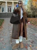 Manteau Long en fausse fourrure pour femmes, mode Patchwork, col rabattu, manches, veste épaisse et chaude, Vintage, pardessus de rue ample